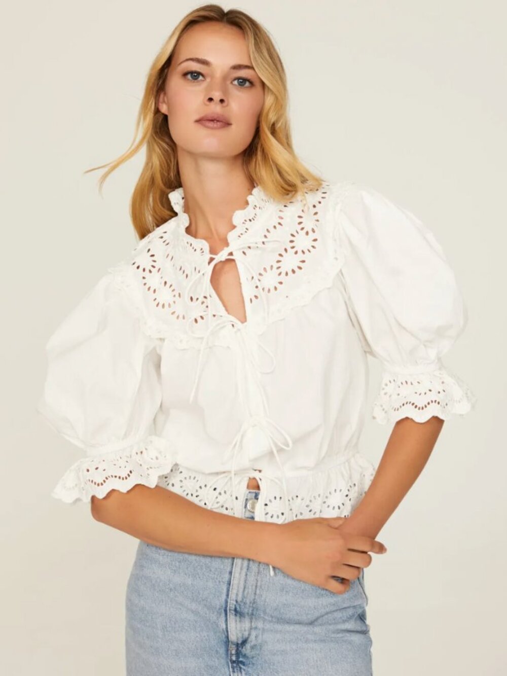Sea New York Georgina Eyelet Front Tie Top White Size Small